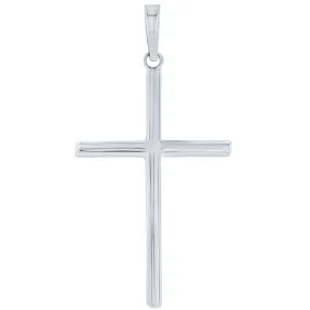 14K White Gold Plain Slender Cross Pendant with High Polish