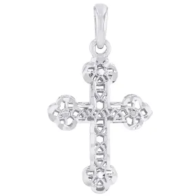 14k White Gold Textured Filigree Christian Orthodox Cross Charm Pendant