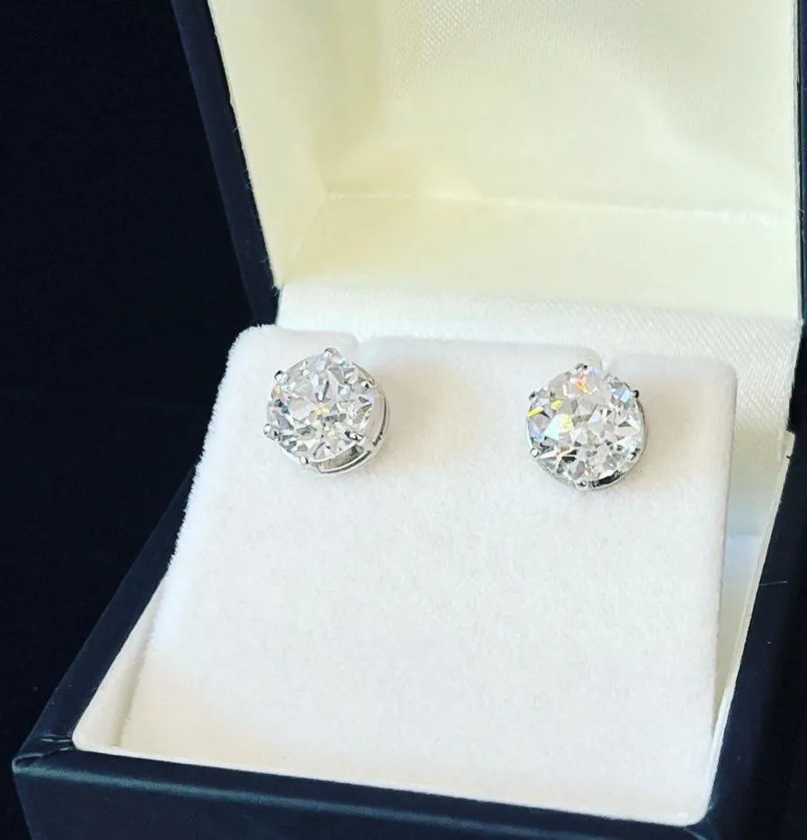 1920s 4.20ct Old European Cut Diamond Stud Earrings