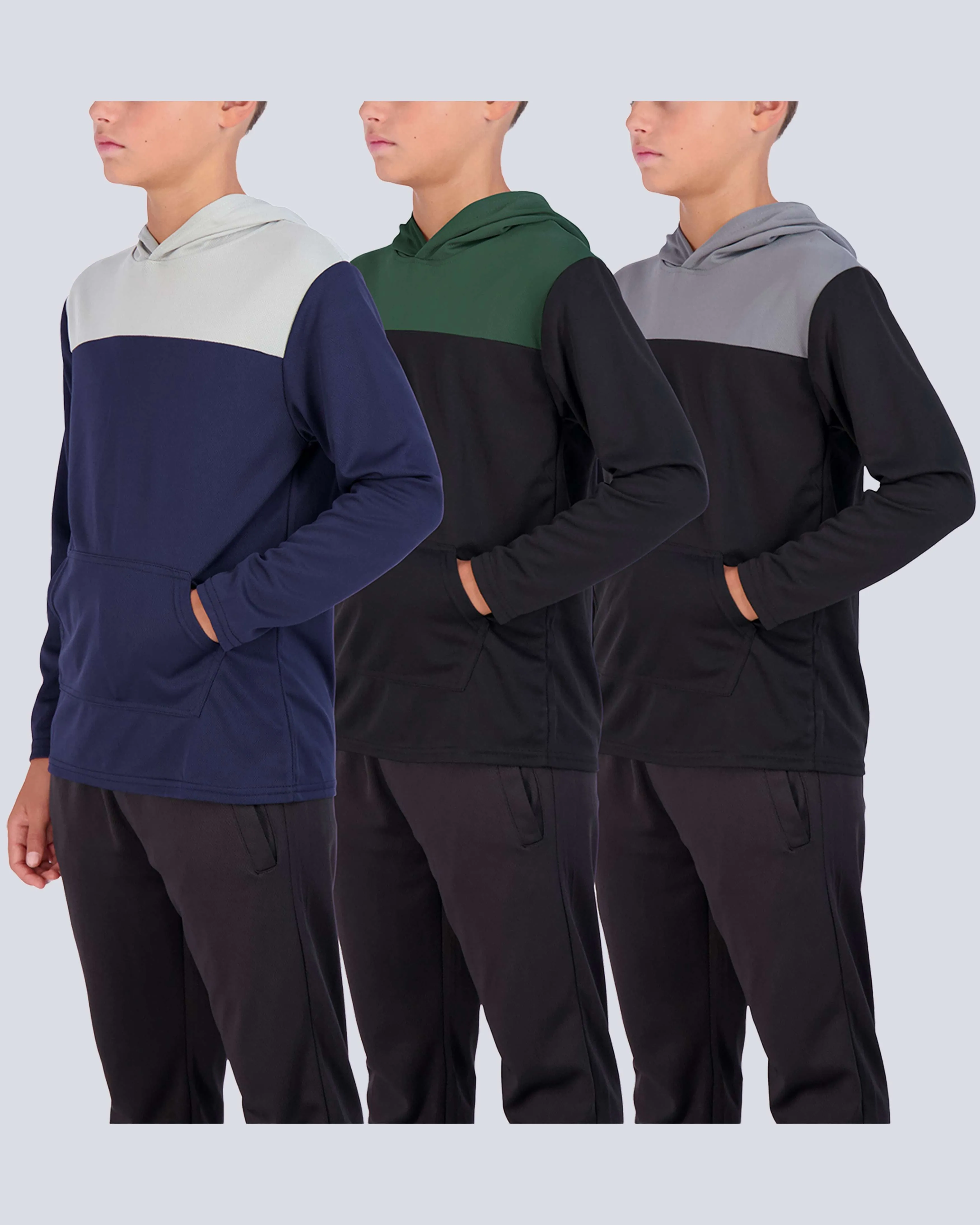 3 Pack: Boys Mesh Long Sleeve Pullover Hoodie Active Sweatshirt