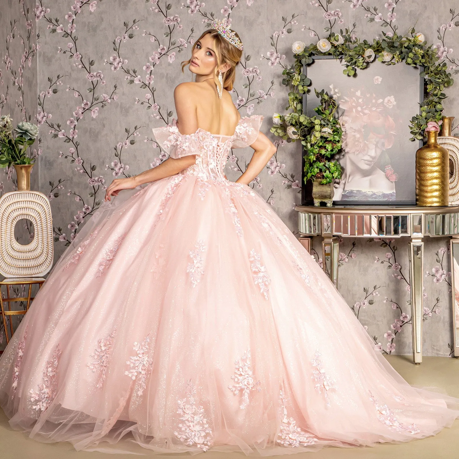 3D Flower Long Ball Gown Quinceanera Dress