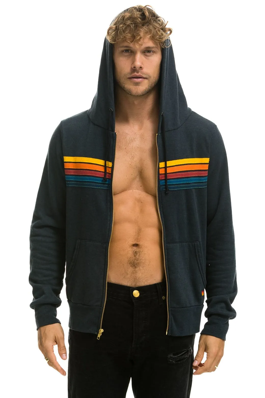 5 STRIPE HOODIE - CHARCOAL