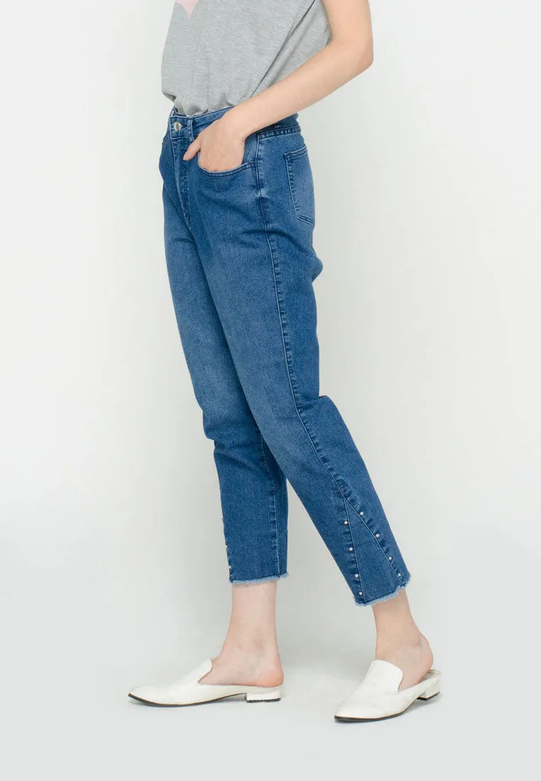 Ankle Fit Denim Pants with Row Edge on the Hem