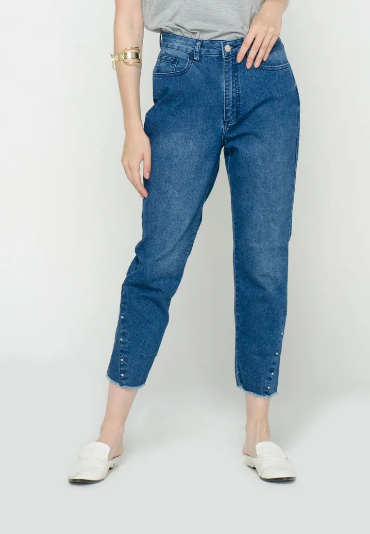 Ankle Fit Denim Pants with Row Edge on the Hem