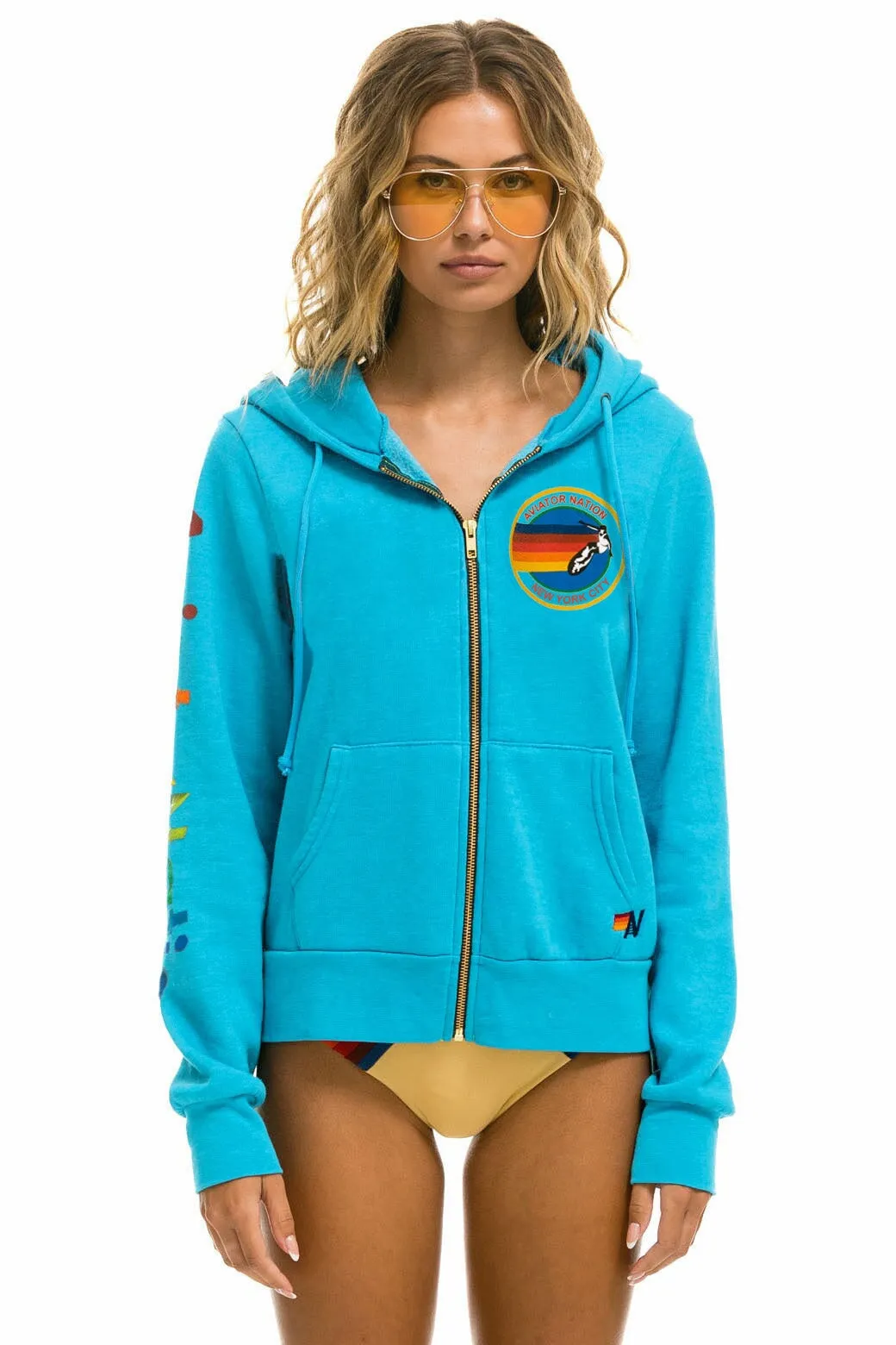 AVIATOR NATION NEW YORK CITY HOODIE - NEON BLUE