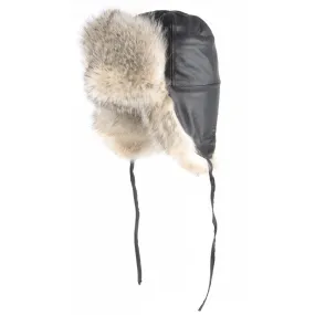 Badger Leather and Fur Aviator Hat w/ Black Leather