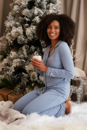 Bamboo Lace Pyjama Set in Blue Mist