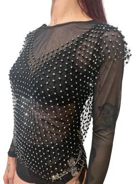 Black Crystal Mesh V Top