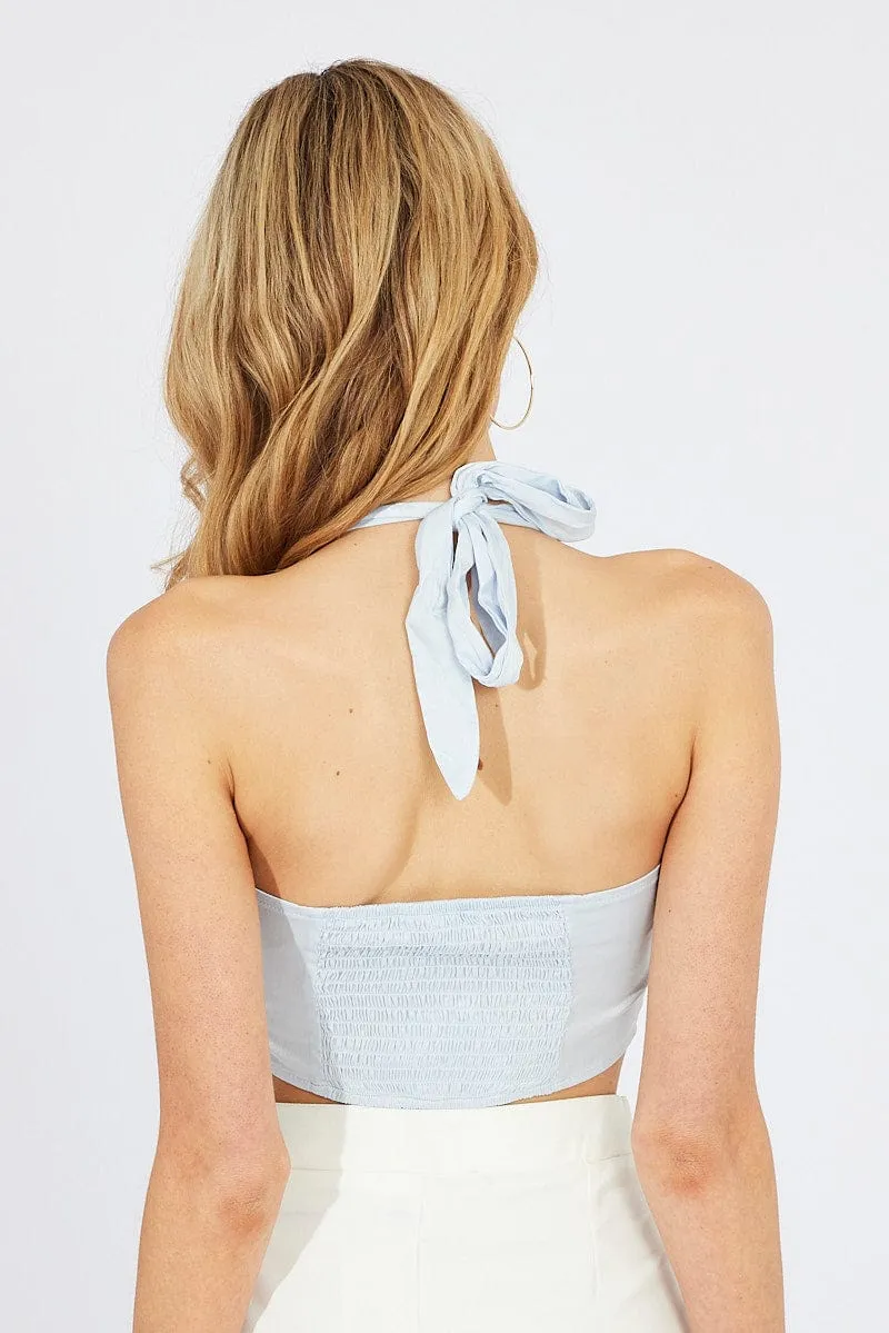 Blue Crop Top Halter