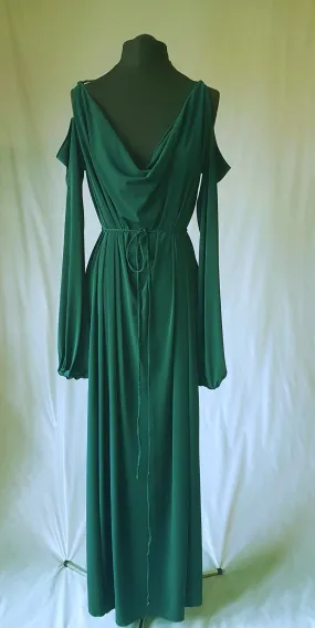 Bottle Green Long Sleeve Grecian Drape Dress