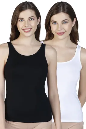 Broad Straps Body Hugging Modal Vest (Pack of 2) - Black-White