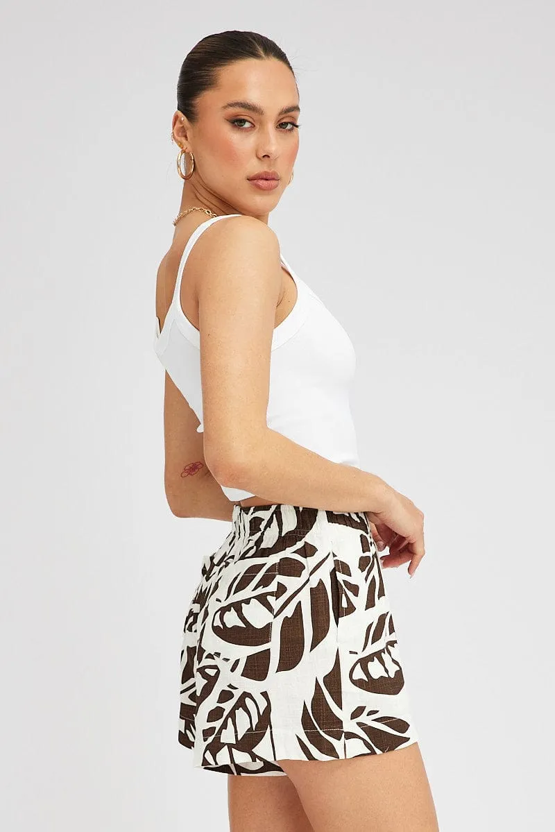 Brown Abstract Relaxed Shorts Mid Rise