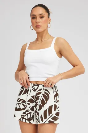 Brown Abstract Relaxed Shorts Mid Rise