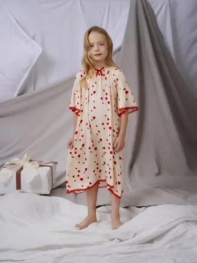 CAMELIA - GIRLS VISCOSE NIGHTDRESS WHITE WITH RED HEARTS