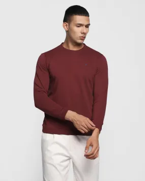 Crew Neck Wine Solid Sweatshirt - Electra