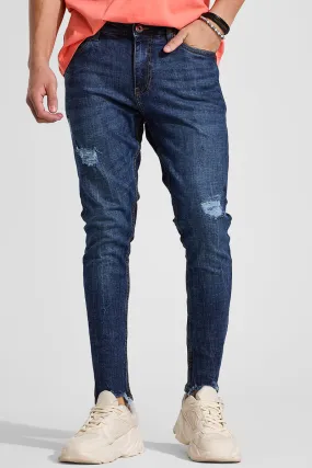 Dark Blue Distressed Skinny Fit Jeans