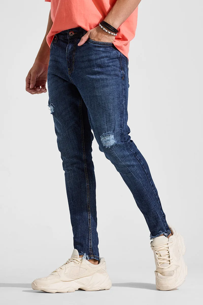 Dark Blue Distressed Skinny Fit Jeans