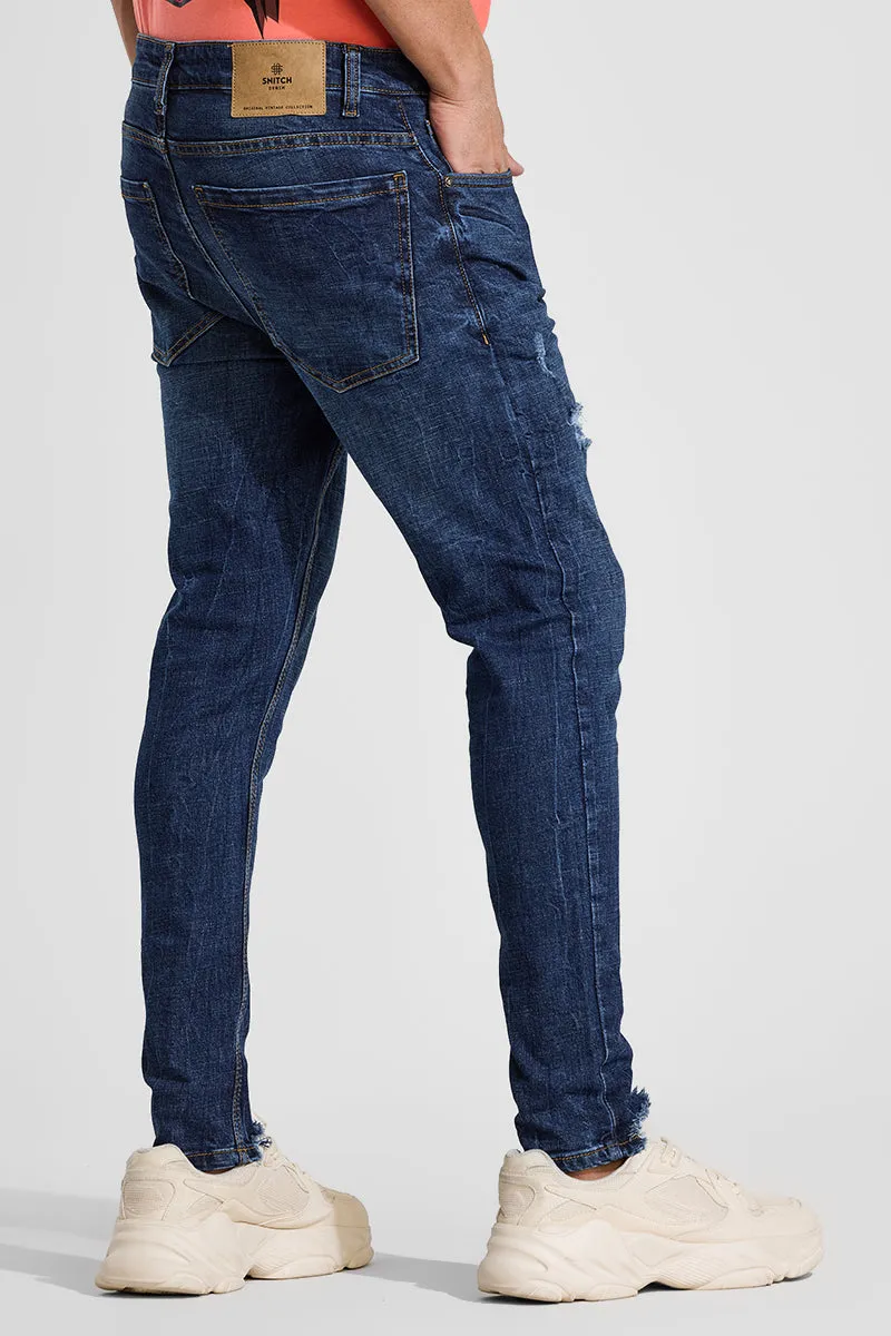 Dark Blue Distressed Skinny Fit Jeans