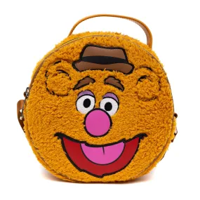 Disney Bag, Cross Body, Round, The Muppets Fozzie Bear Face Character Close Up Faux Fur, Brown, Vegan Leather by Buckle-Down