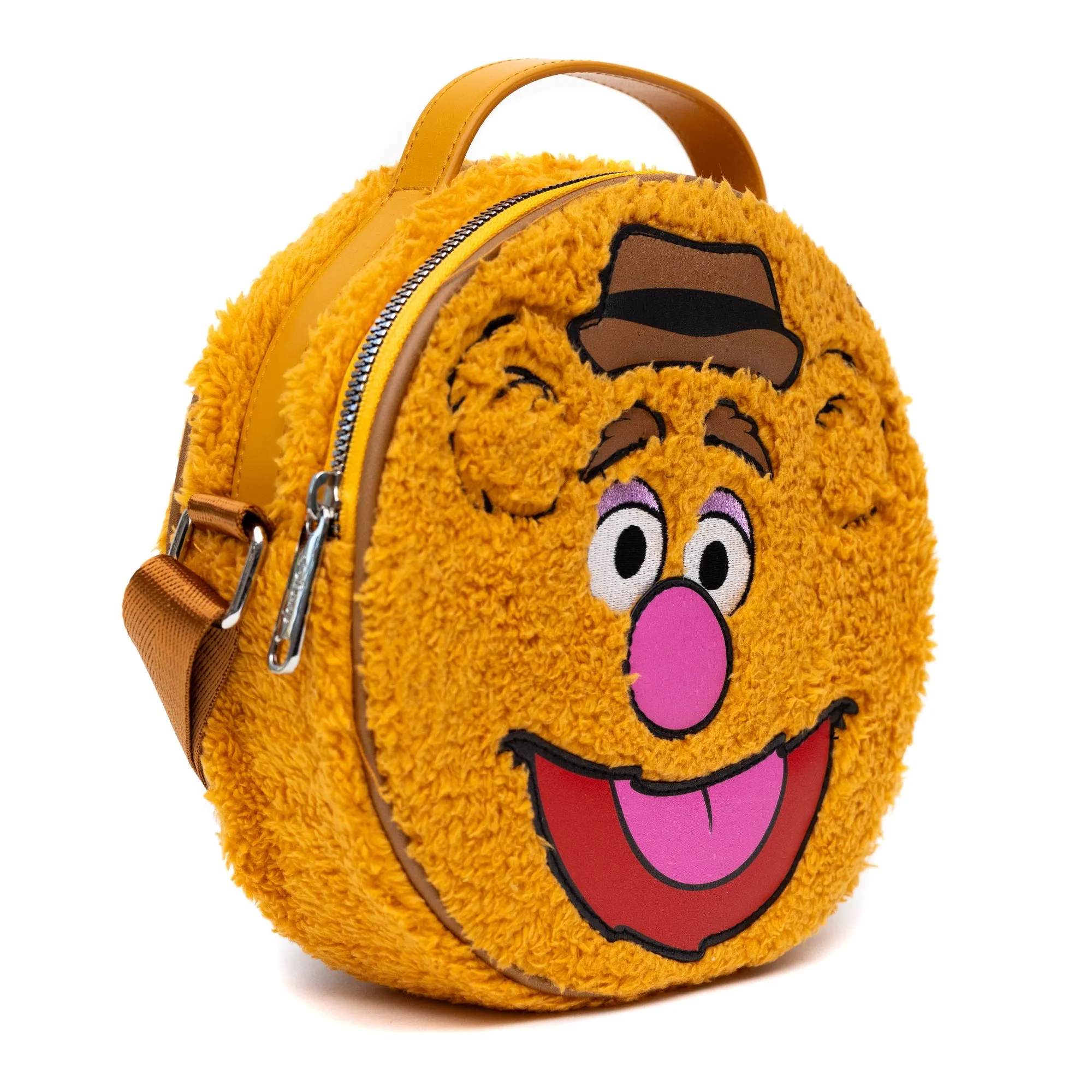 Disney Bag, Cross Body, Round, The Muppets Fozzie Bear Face Character Close Up Faux Fur, Brown, Vegan Leather by Buckle-Down