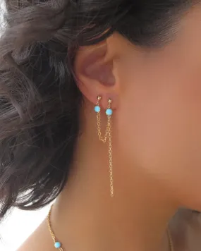 Double Piercing Turquoise Earrings  - 14k Yellow Gold Fill