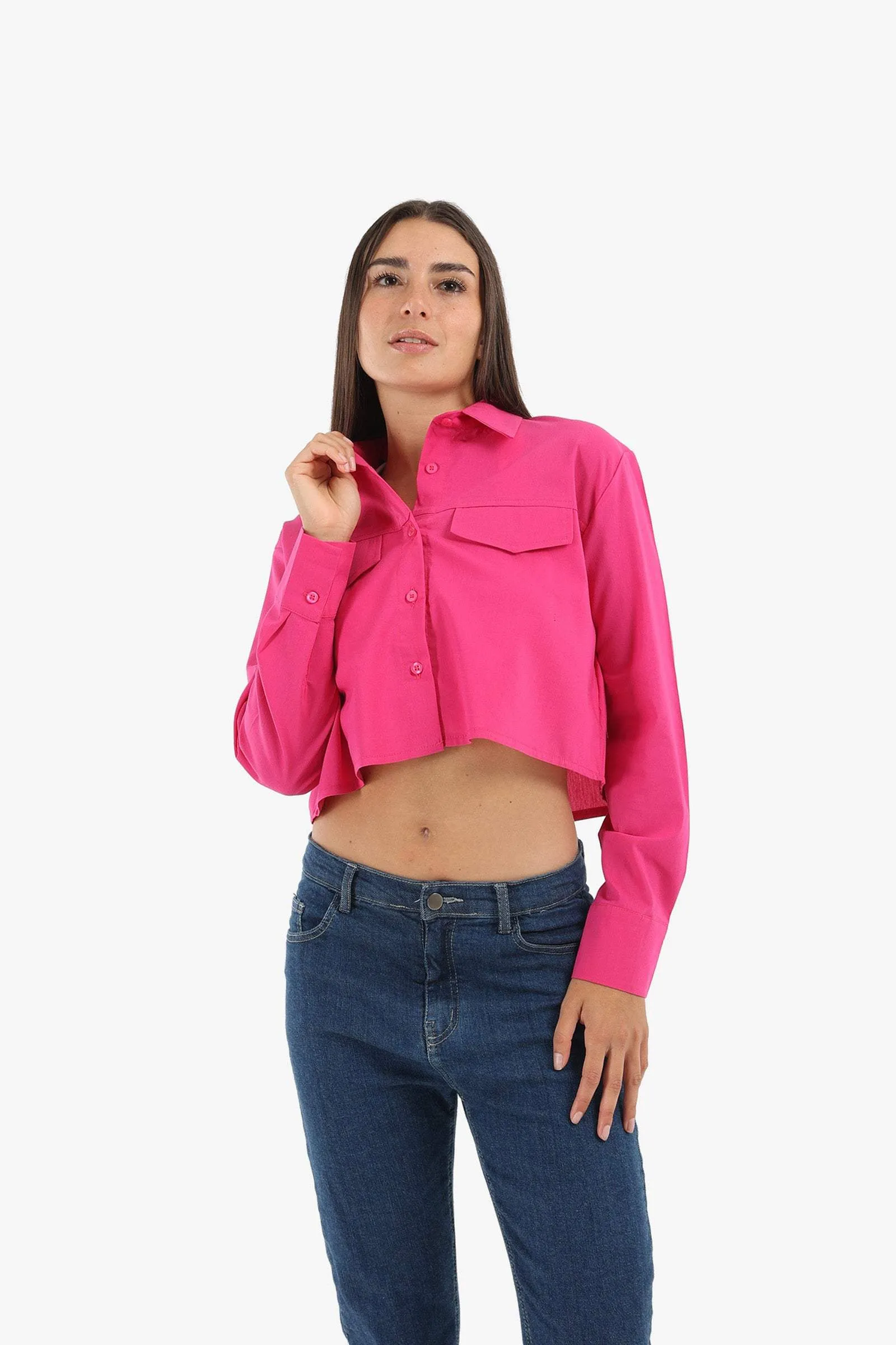 Fuchsia Casual Cropped Shirt