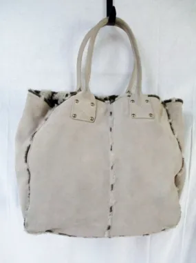 GAP Cow Split Suede Leather Fur Reversible TOTE Satchel Carryall Shopper BROWN TAN