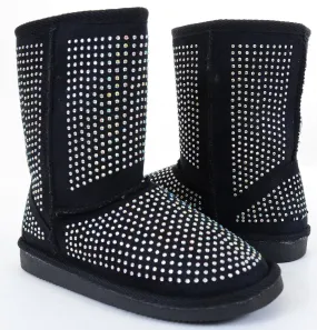 Girls Fur Rhinestone Faux Shearling Black Round Toe Ankle Boot KIDS