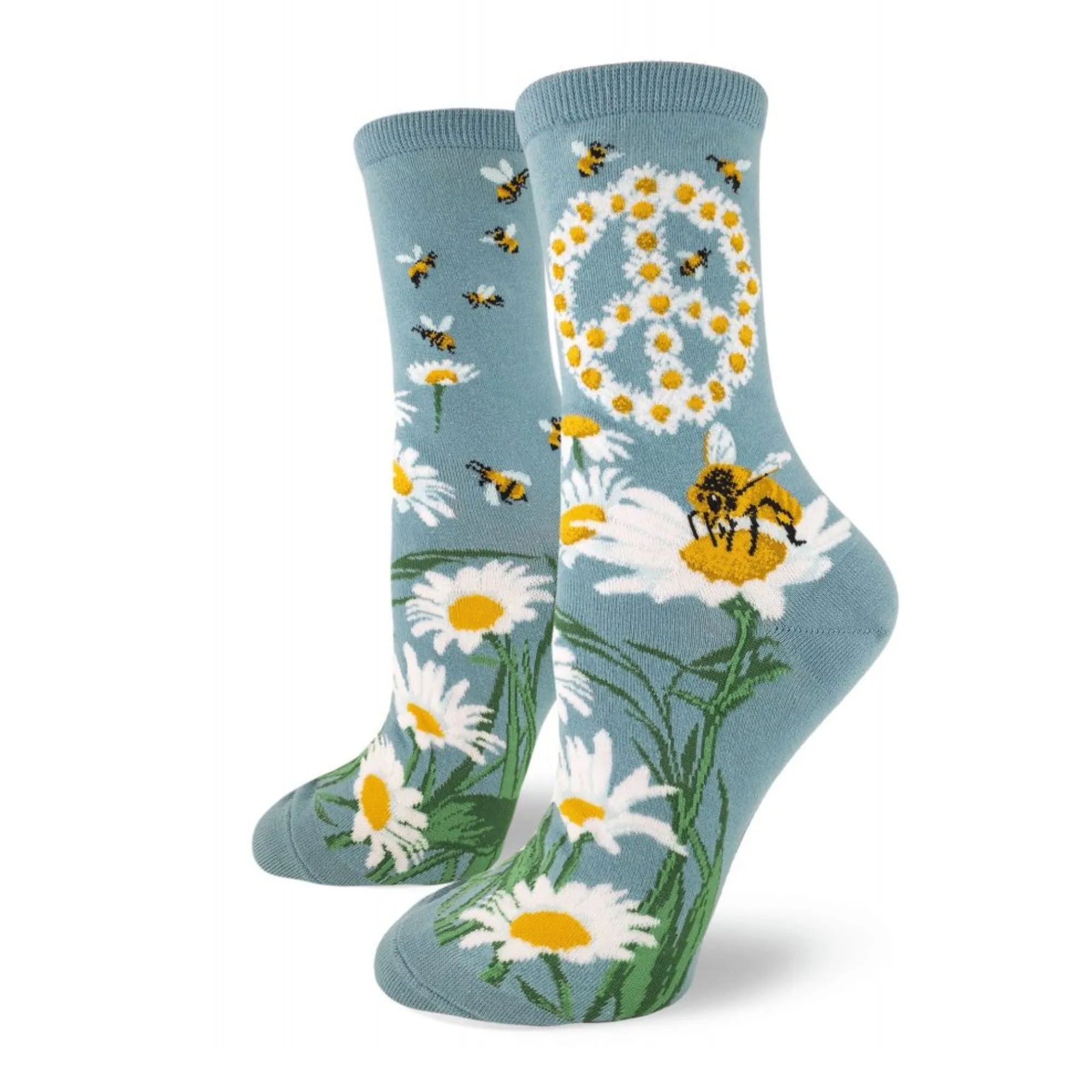 Give Bees a Chance Women€™s Crew €“ Slate Blue (Adult Medium - Women's Shoe Sizes 5-10)