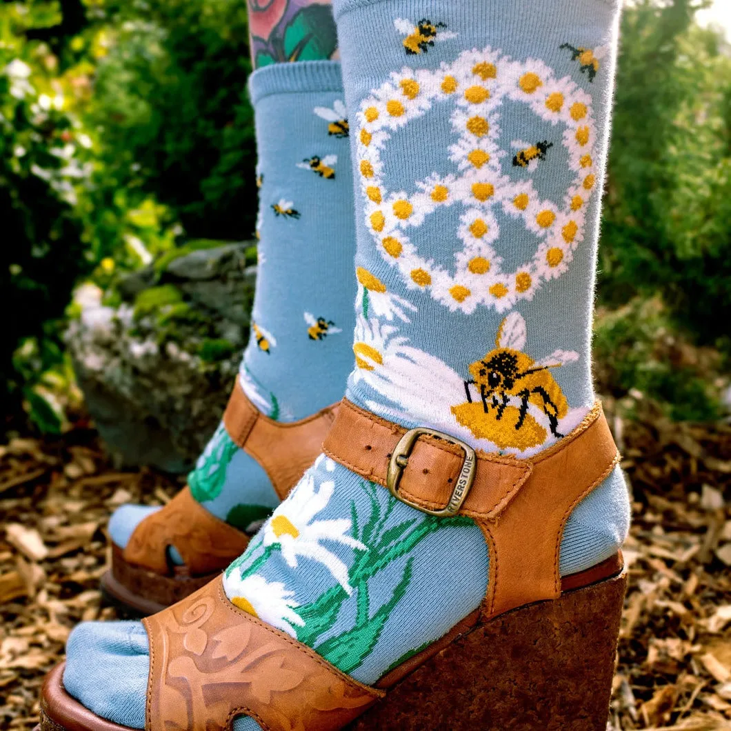 Give Bees a Chance Women€™s Crew €“ Slate Blue (Adult Medium - Women's Shoe Sizes 5-10)