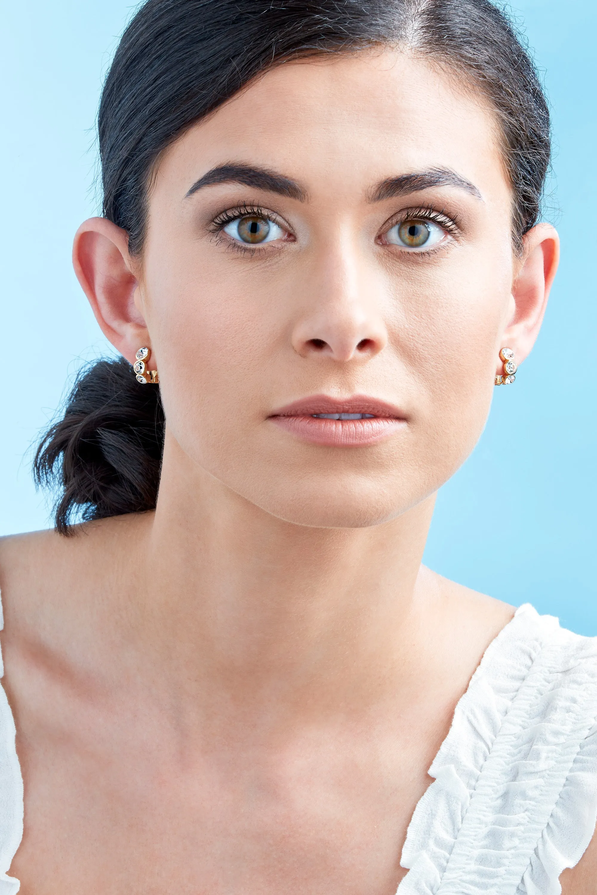 Gold Trio Crystal Clip Earrings