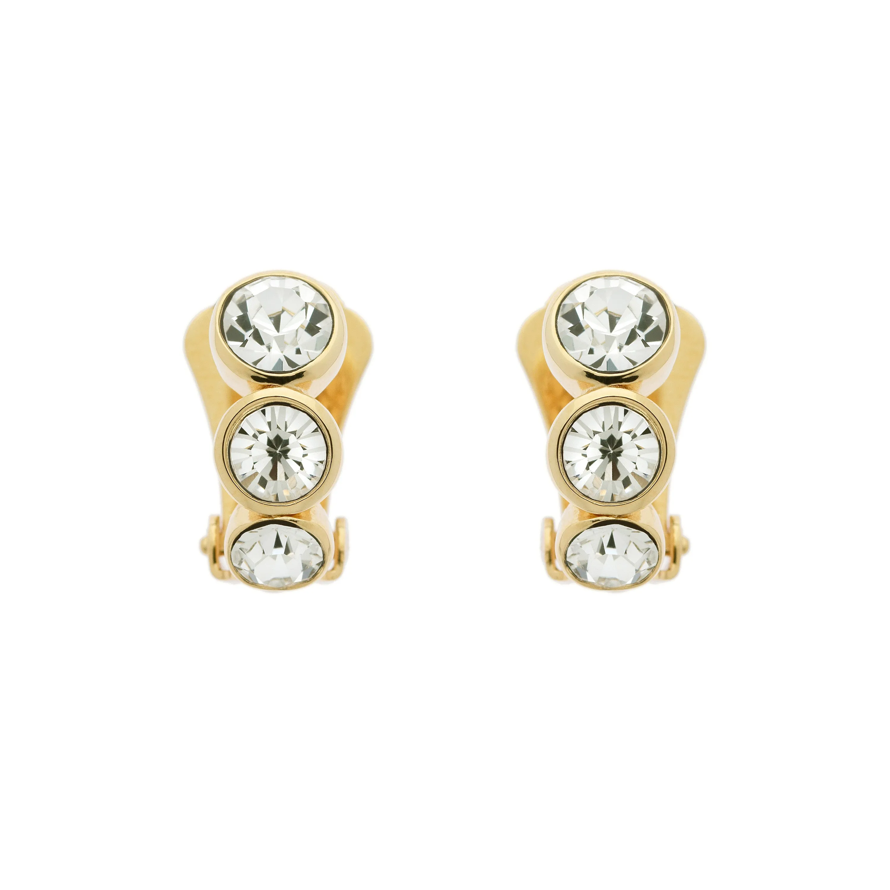 Gold Trio Crystal Clip Earrings