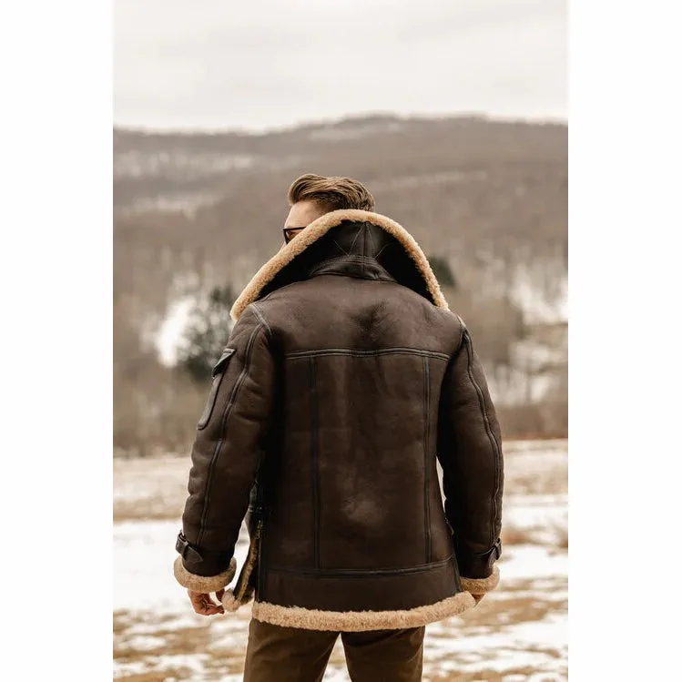 Men's Brown B3 Aviator Shearling Leather Jacket