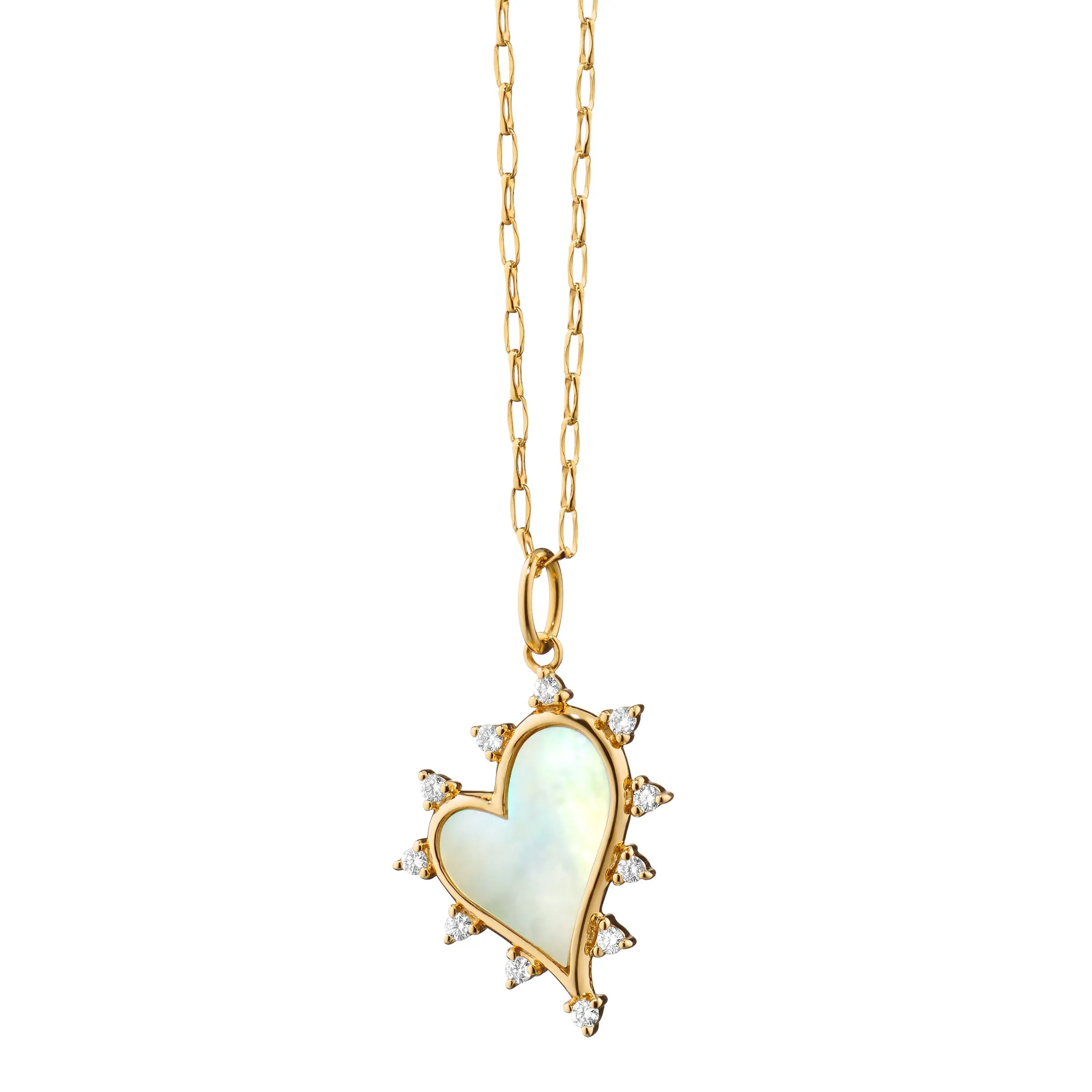 Mother of Pearl Heart Necklace with Diamonds