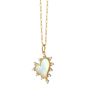 Mother of Pearl Heart Necklace with Diamonds