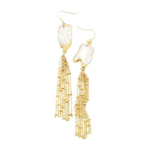 Pearl Drop Chain Tassel Earrings