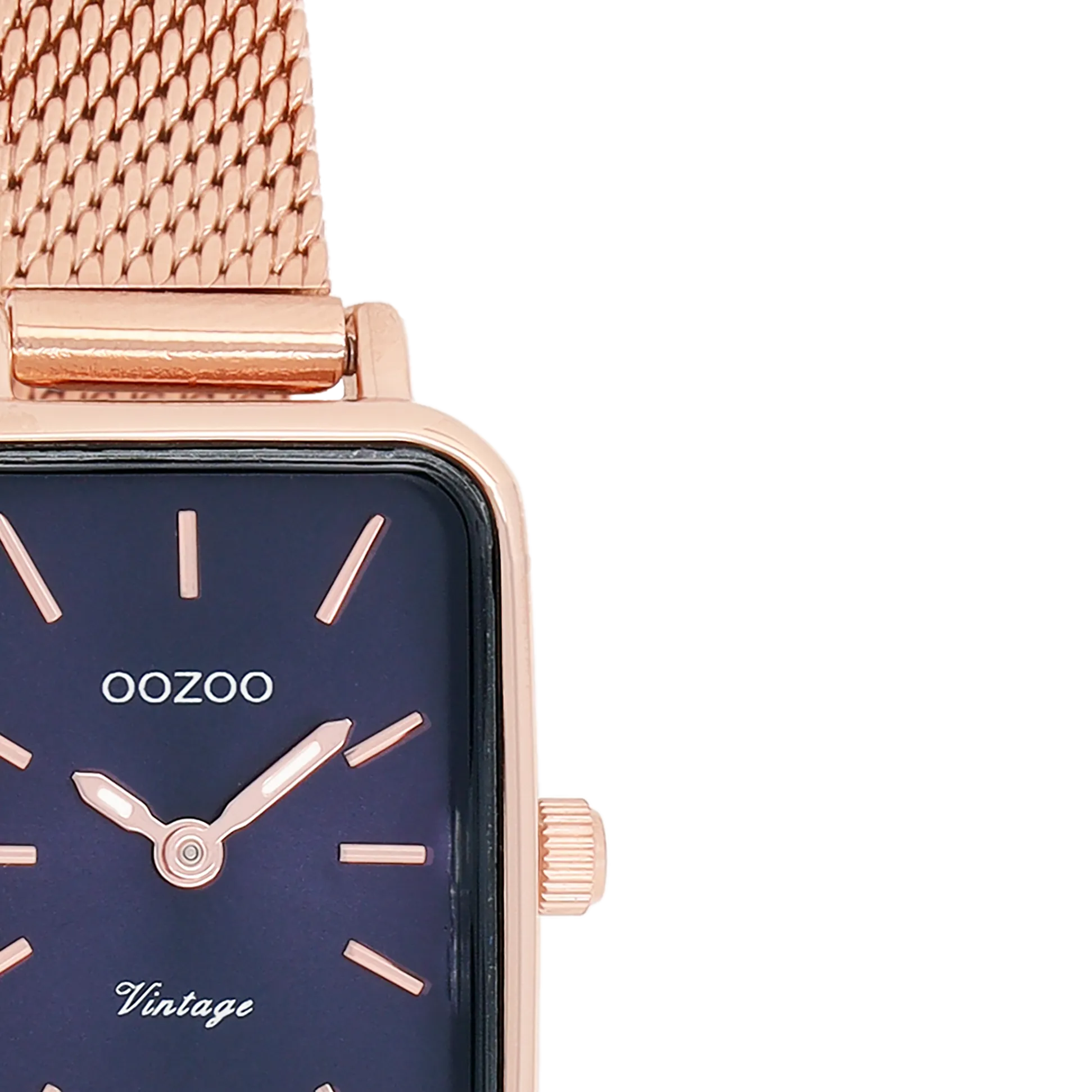 Rose gold coloured OOZOO watch with rose gold coloured metal mesh bracelet - C10976