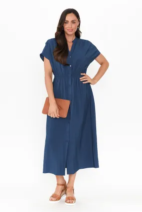 Simone Blue Button Dress