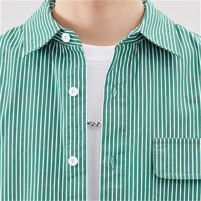 Spring Stripe Lapel Button Up Shirt