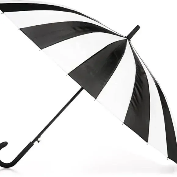 Totes Large Eco Auto-Open 24 Rib Stick Umbrella with a Classic J Hook Curved Handle and water repellant