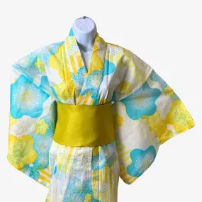 Women's Yukata Large -  yellow and blue floral print